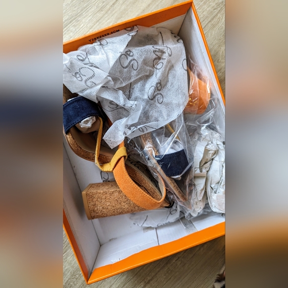 So Me Footwear, Supra-2 Navy Orange Cork Combo Color Block Heels - Picture 10 of 16